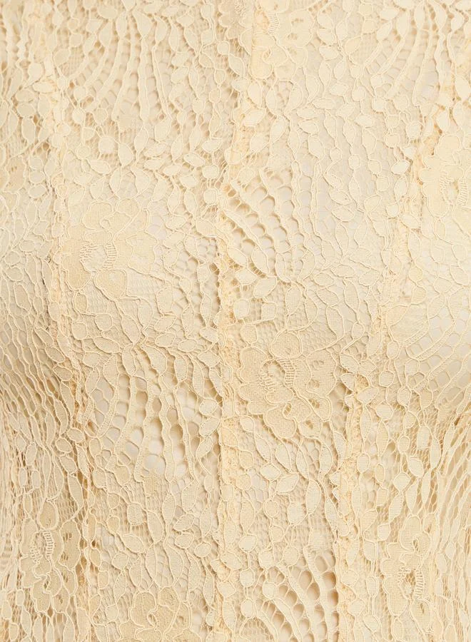 Styli  Women Cream Sleeveless Lace Maxi Dress for Women | Best Price UAE